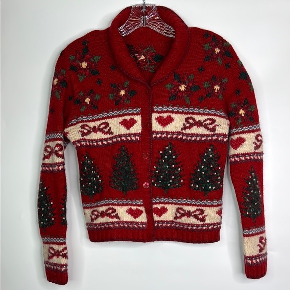 Vintage Christmas Tree Wool Cardigan Sweater Size XS - Picture 1 of 6